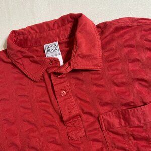Vintage 90s John Blair Red Textured Polo Shirt | Boxy Fit Dad Golfwear | L